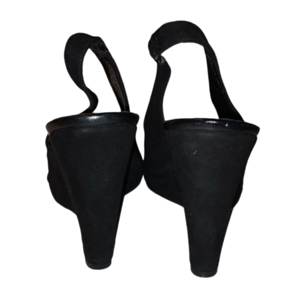 Donald J. Pliner Black Wedge Peep Toe Heel Slingback Shoes - Picture 3 of 5